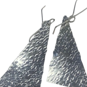 Textured silver triangular earrings with hooks