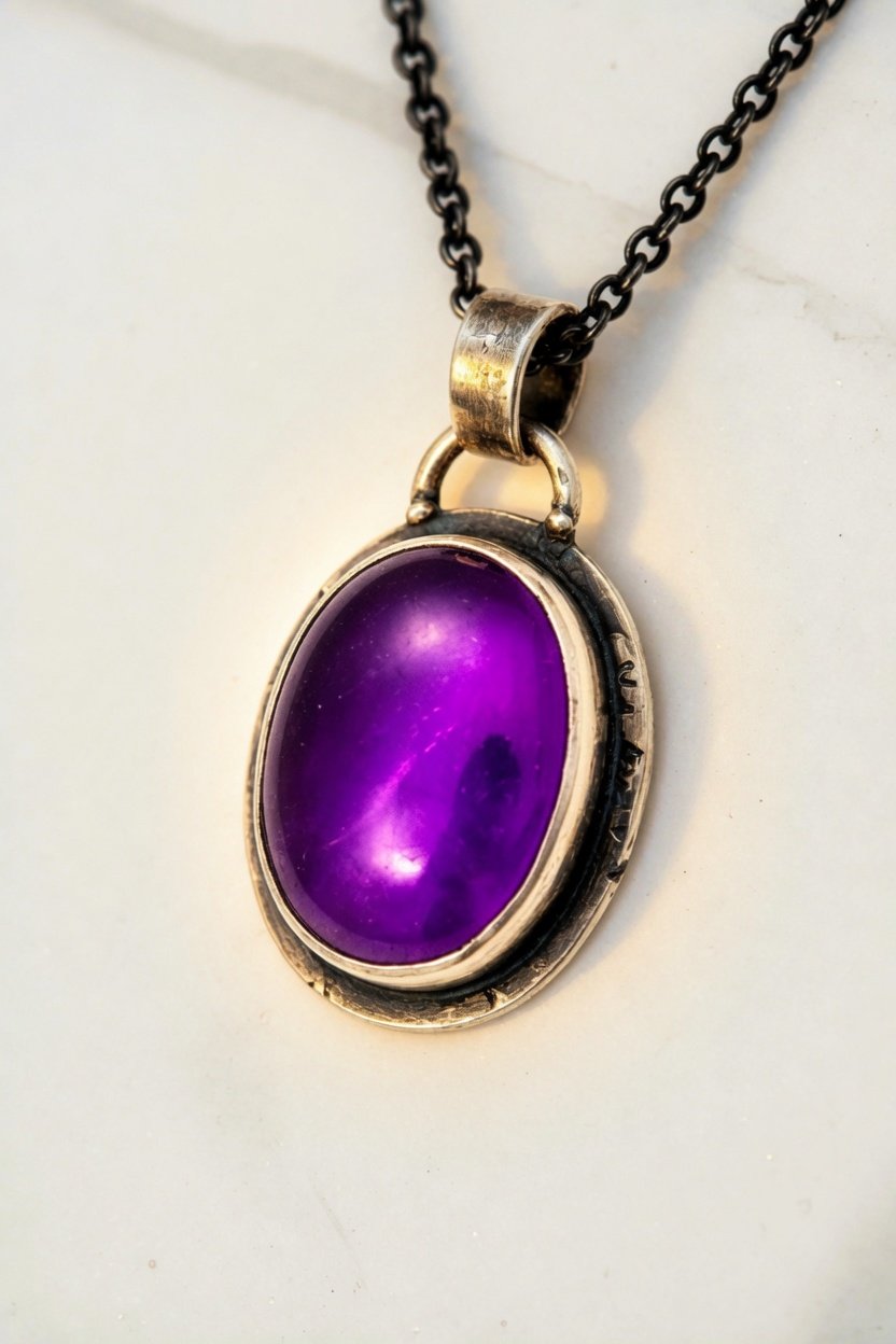 Sterling silver bezel set amethyst pendant handmade jewelry