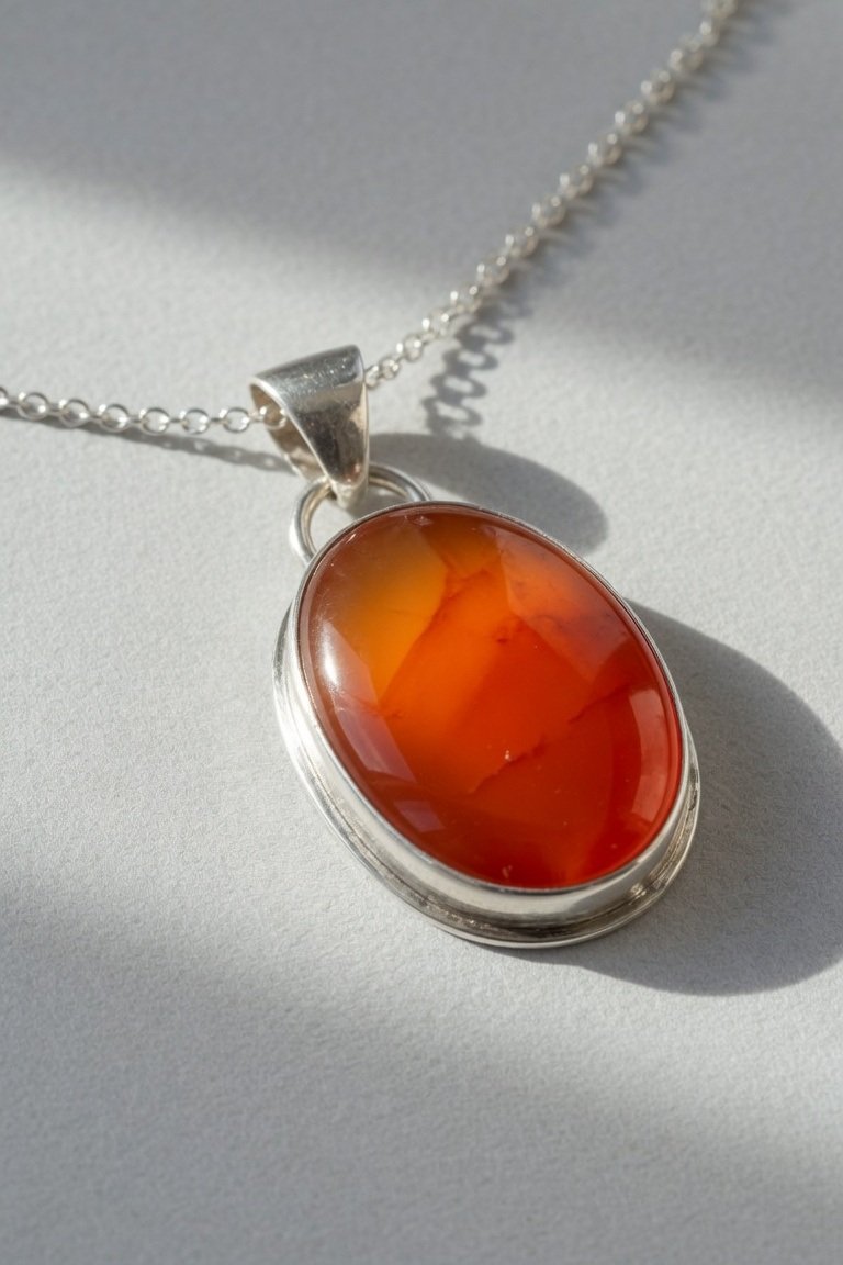 Sterling silver bezel set carnelian pendant handmade jewelry