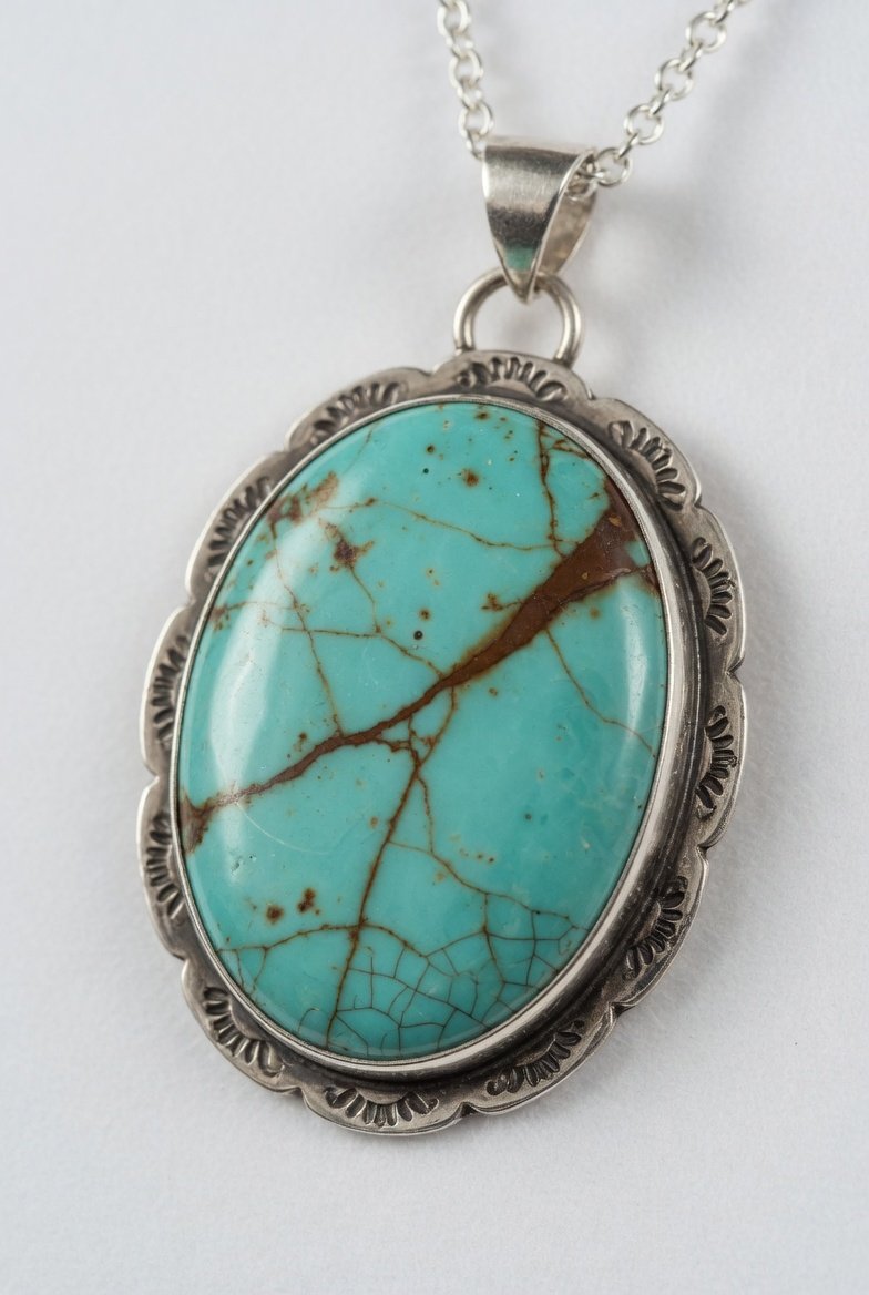Sterling silver bezel set turquoise pendant Southwestern style