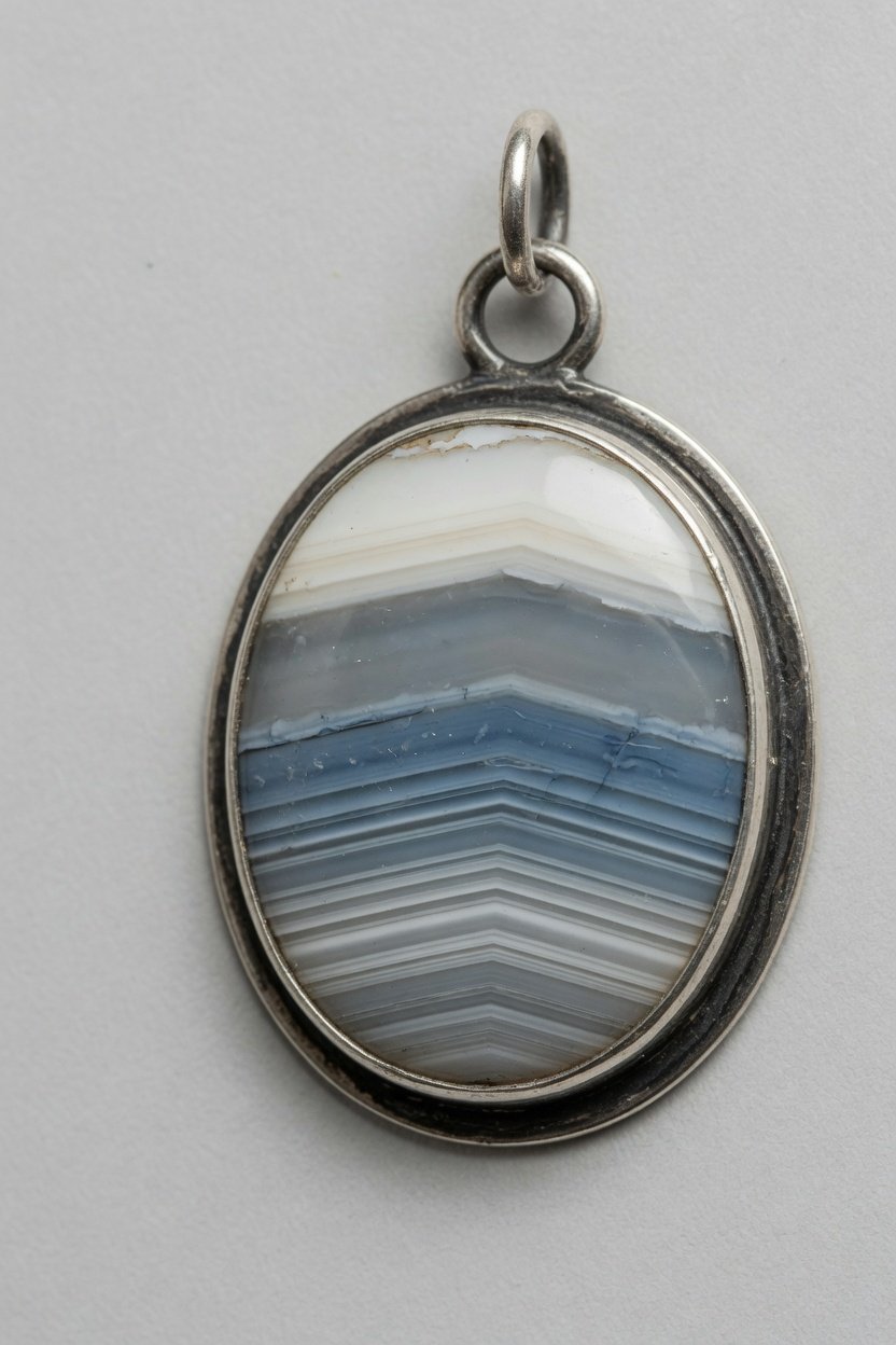 Agate cabochon in classic silver bezel pendant