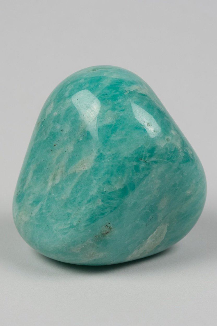 Tumble-polished amazonite freeform stone with smooth surface and vivid green-blue tones