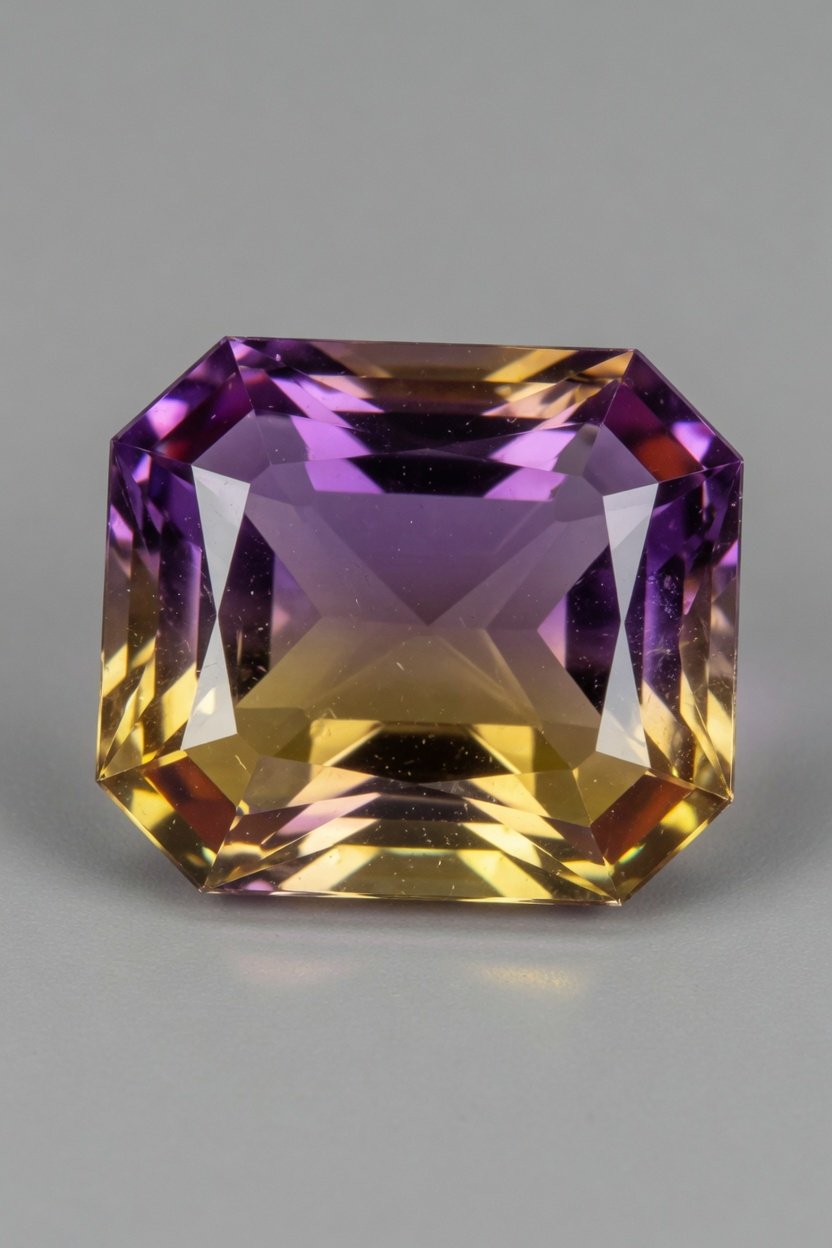 Faceted Ametrine loose stone with crisp purple-yellow zones