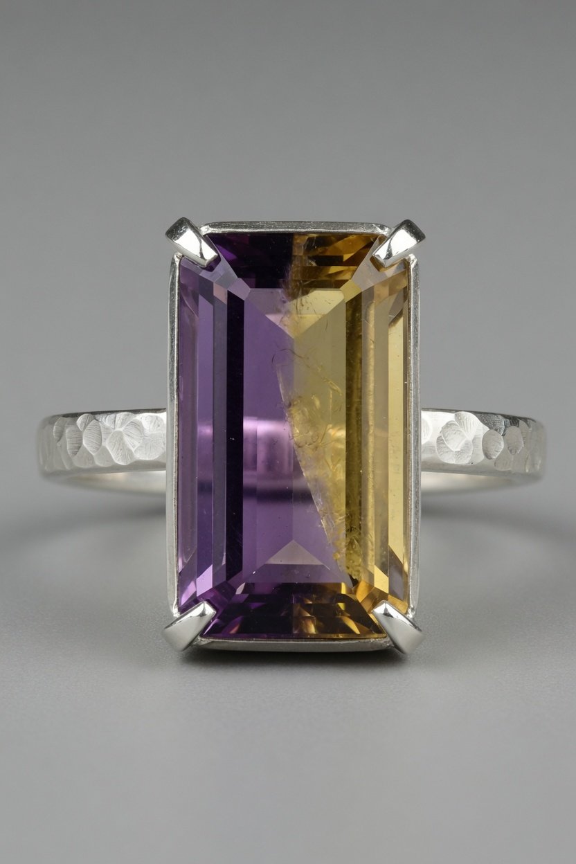Faceted Ametrine in sterling silver Contemporary Prong Ring