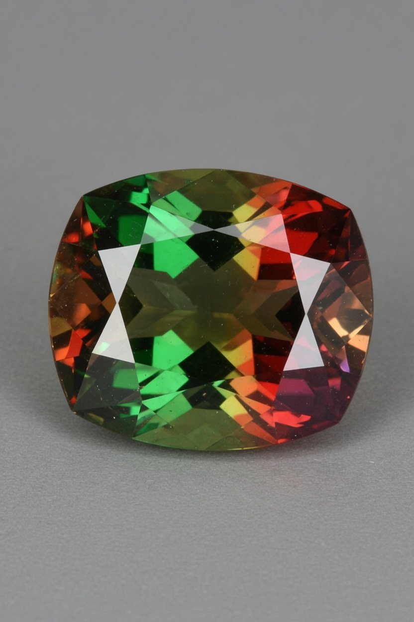 Faceted andalusite loose stone displaying green red and brown hues