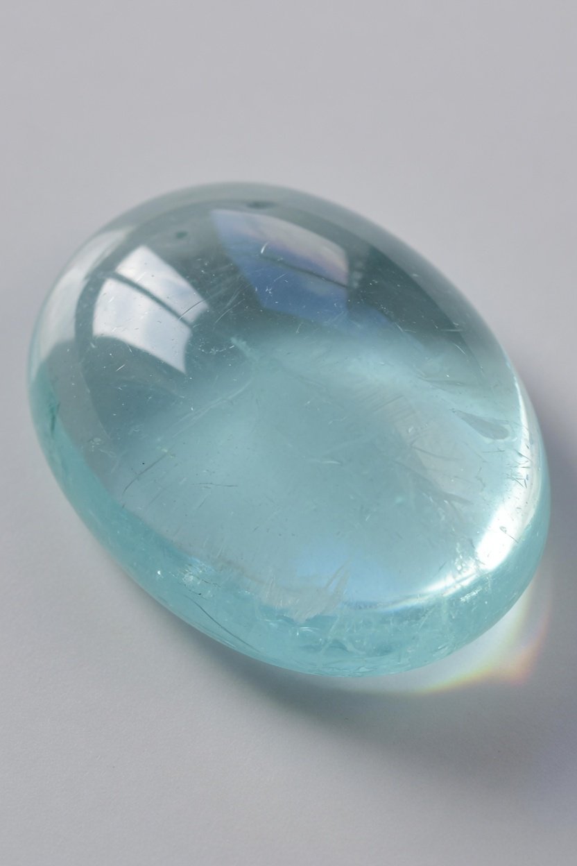 Tumbled aquamarine freeform on gray background
