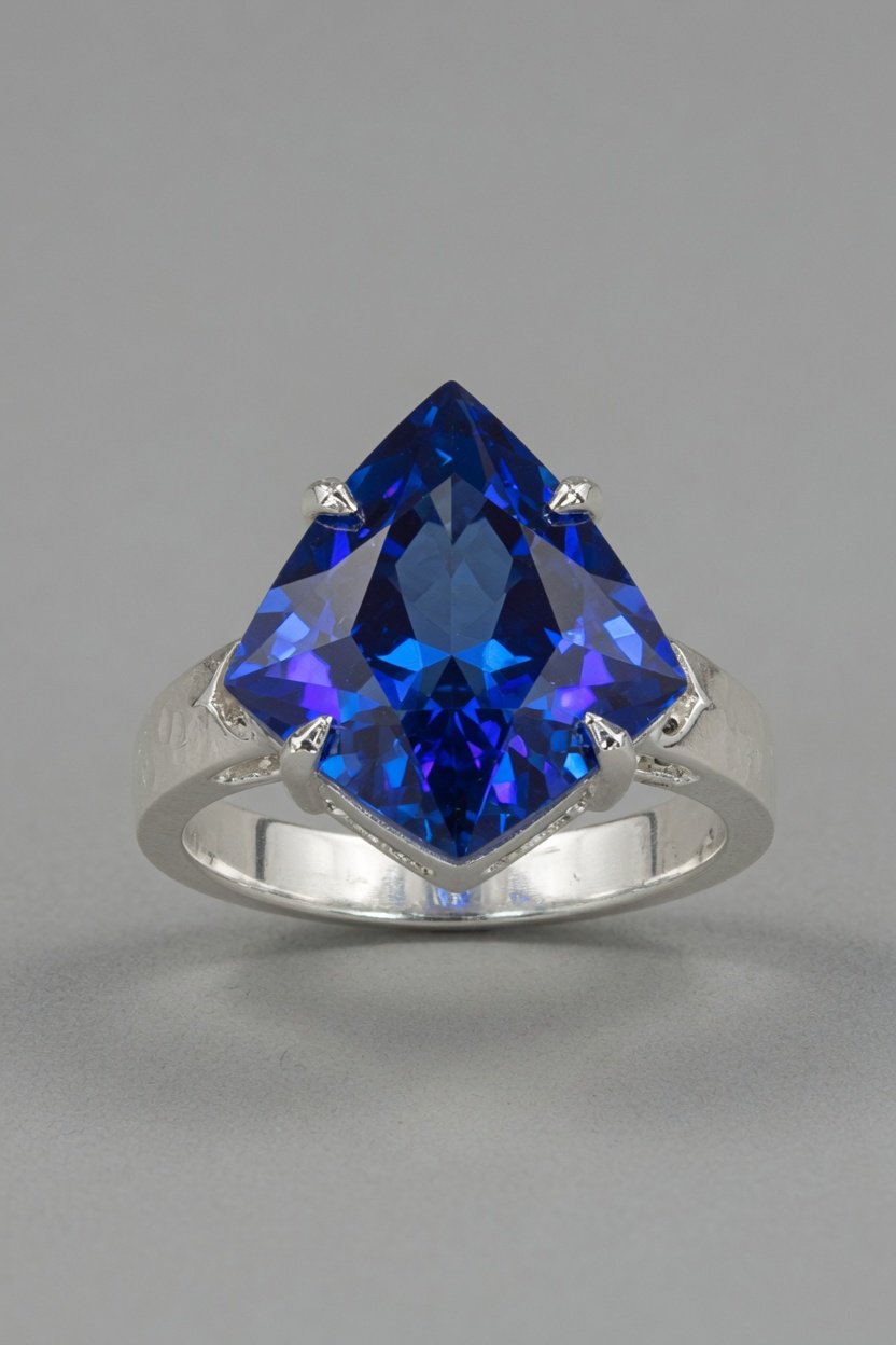 Benitoite in sterling silver ring