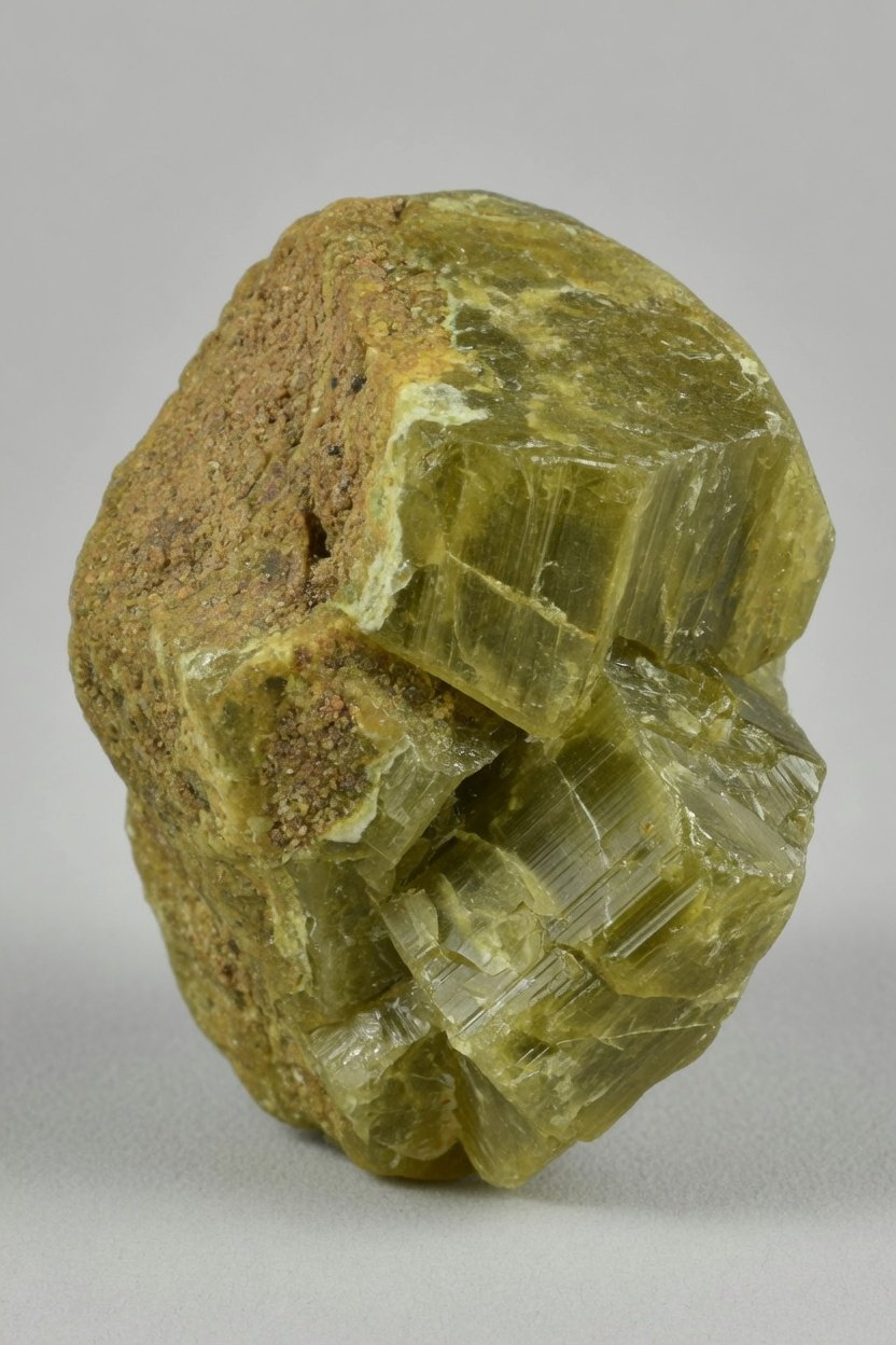 Raw yellowish-green chrysoberyl crystal with natural matrix