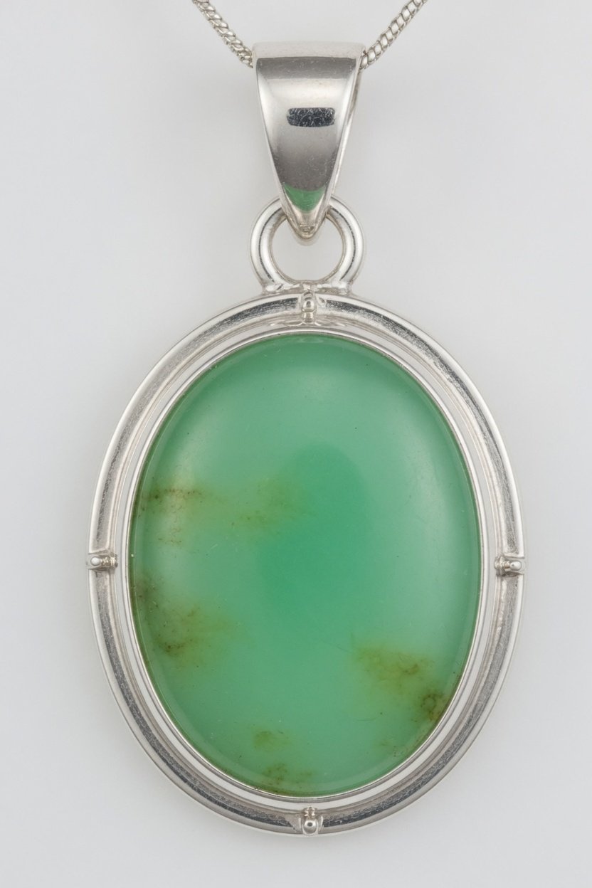 Classic silver bezel pendant with chrysoprase cabochon