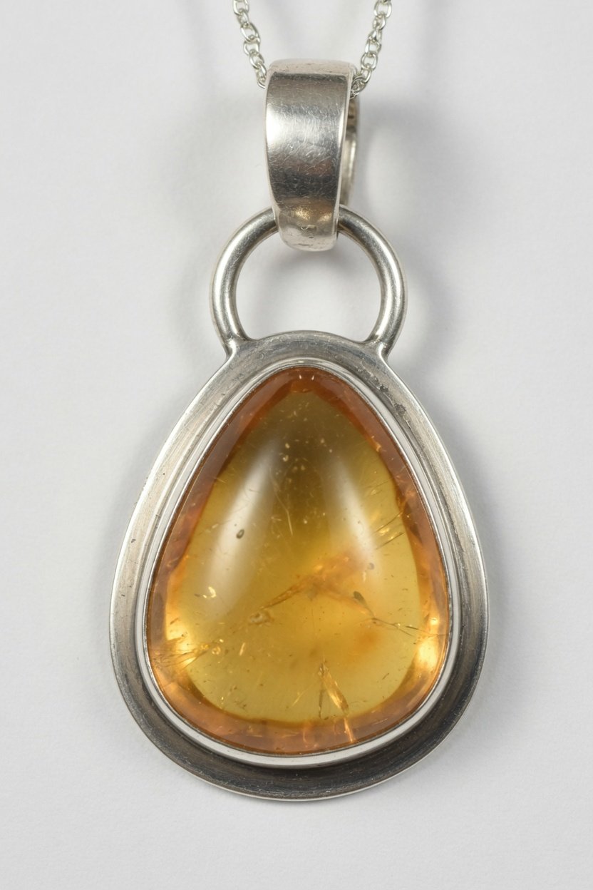 Citrine cabochon in classic silver bezel pendant