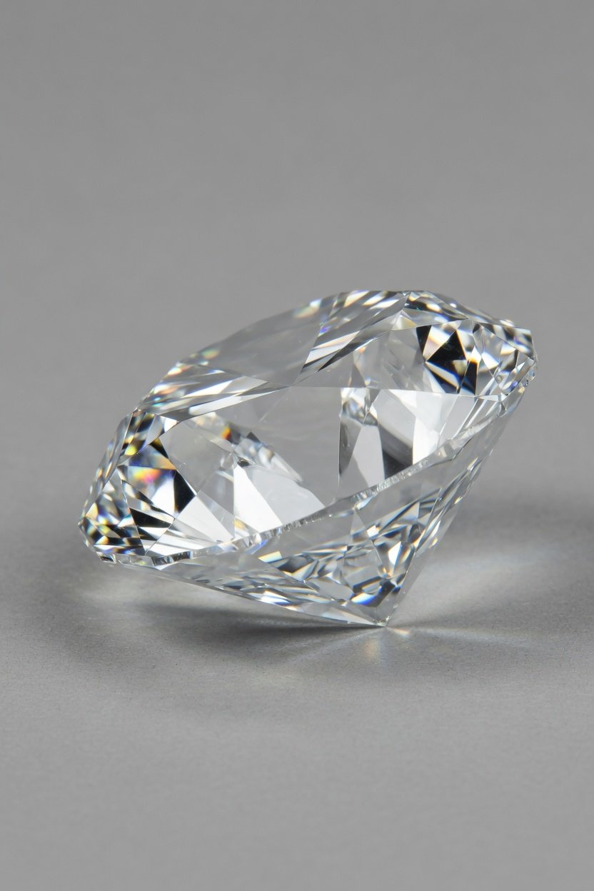 Single round brilliant faceted diamond unset on neutral background