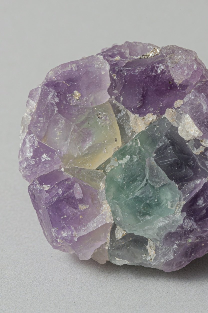 Raw cubic fluorite crystal with purple-green zoning