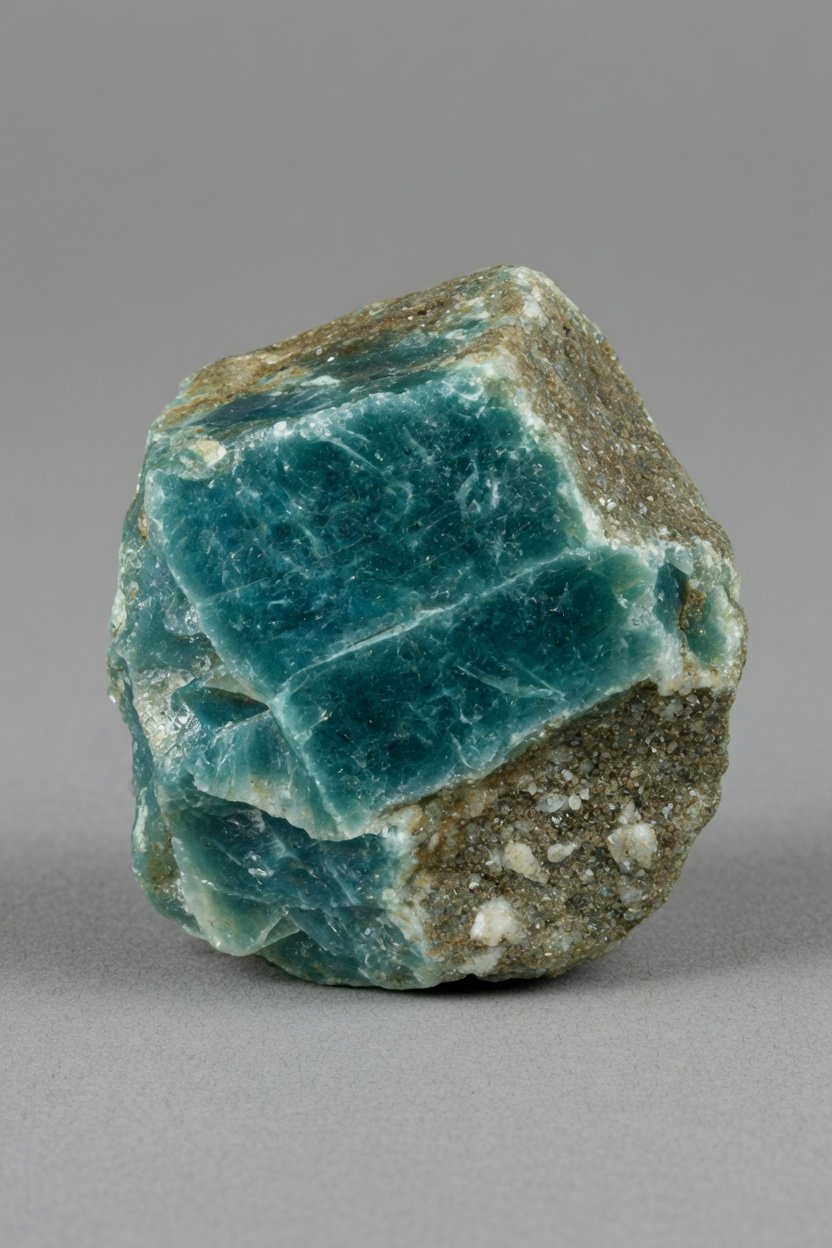 Raw grandidierite crystal showing natural teal matrix