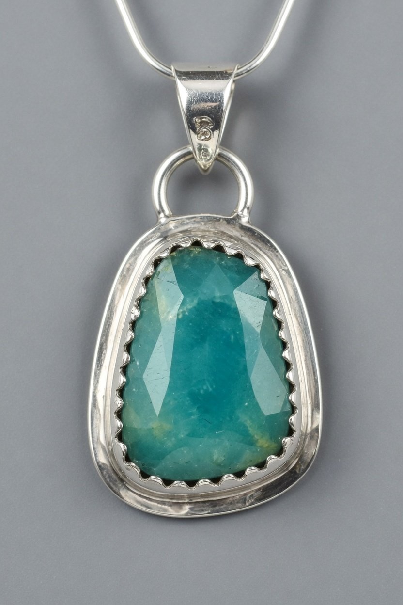 Grandidierite in classic silver bezel pendant