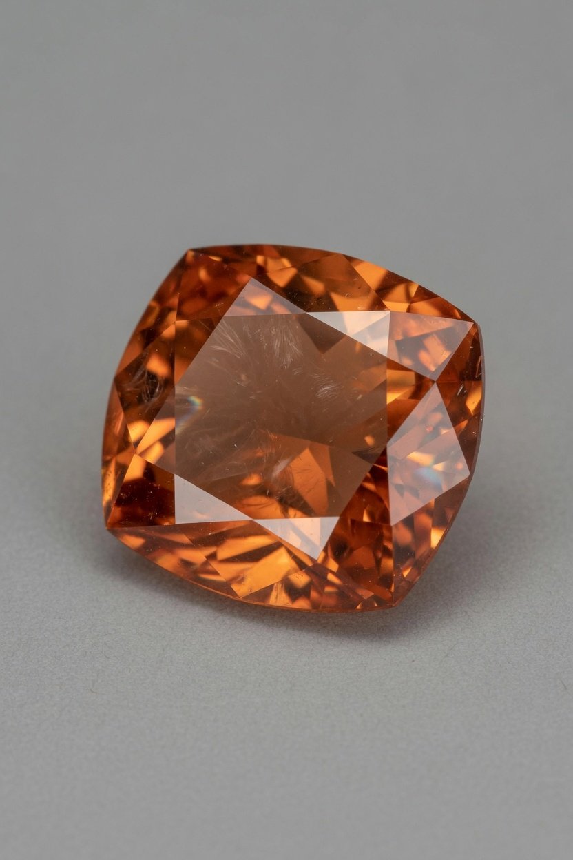Polished faceted hessonite loose stone with warm cinnamon color