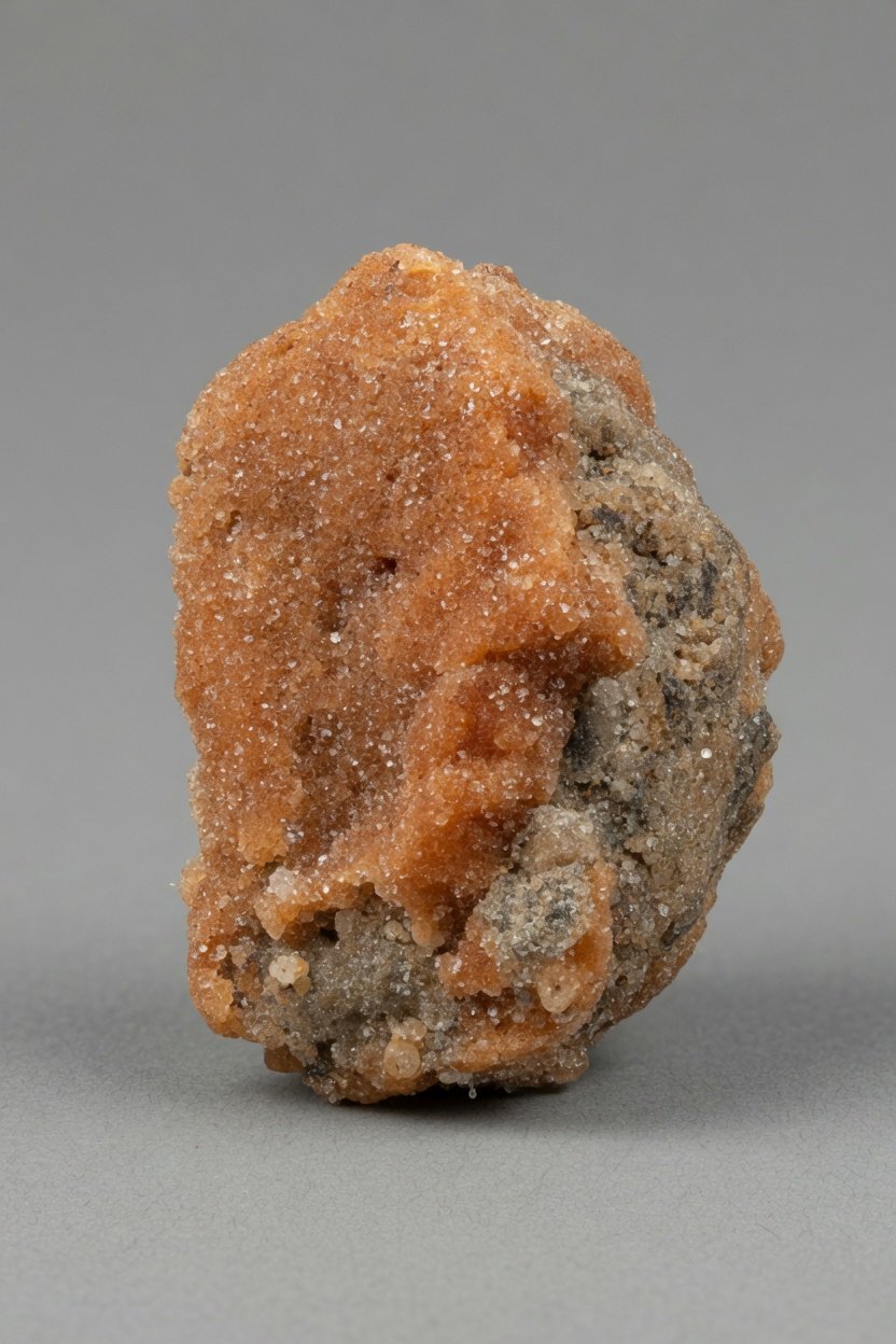 Raw hessonite nodule showing natural orange-brown color and sugary crust