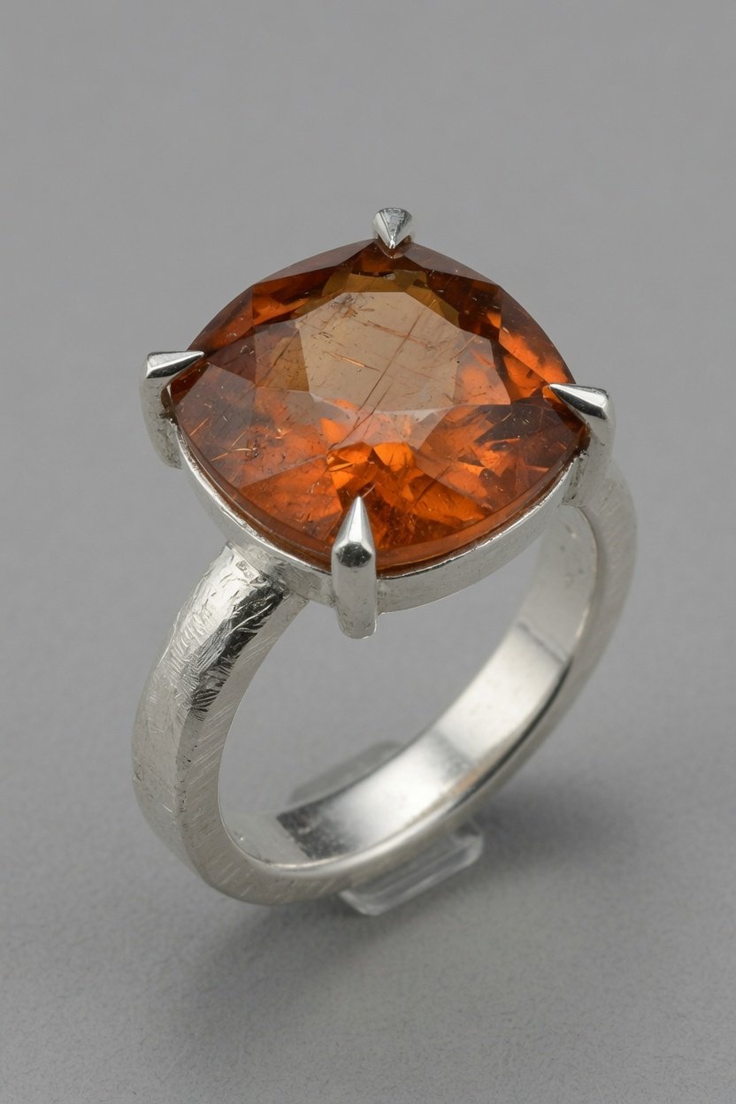 Hessonite set in sterling silver Contemporary Prong Ring