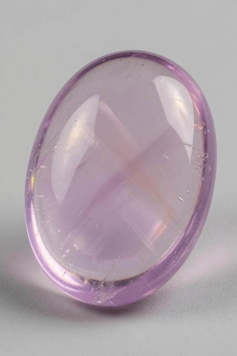 Tumble-polished kunzite freeform displaying soft pink hues