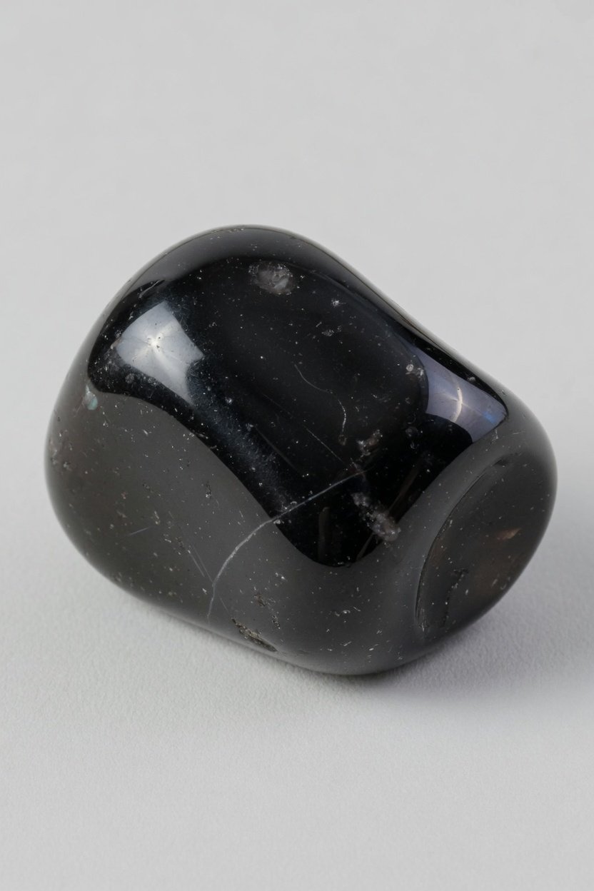 Smooth tumbled obsidian freeform displaying deep black vitreous luster
