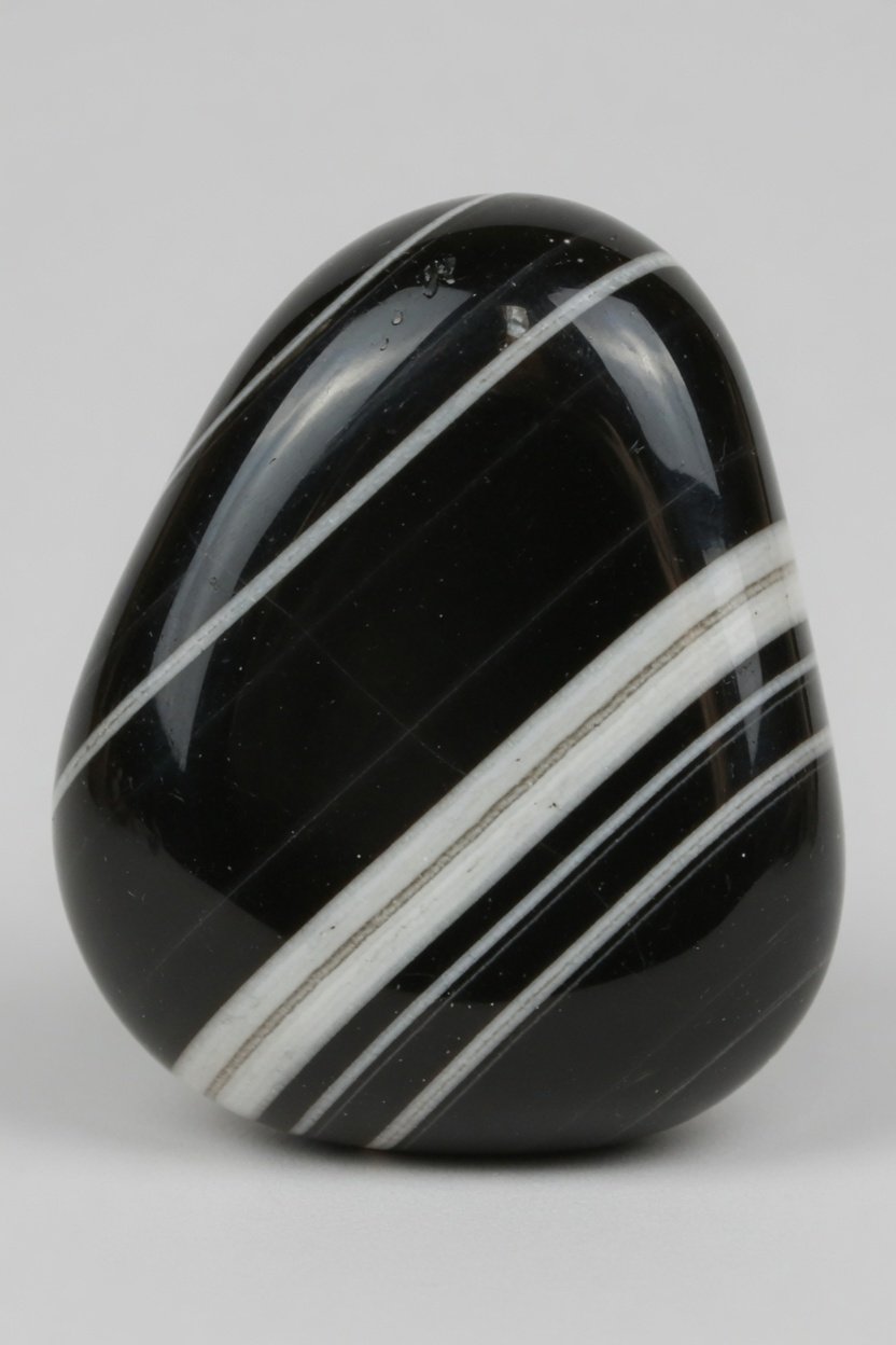 Tumbled onyx freeform with glossy black and white bands