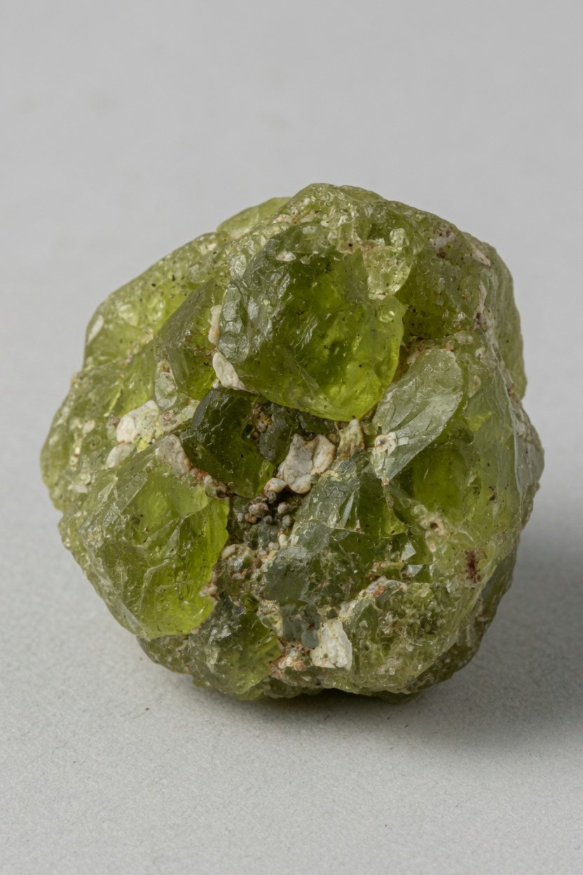 Raw olive-green peridot crystals in basalt