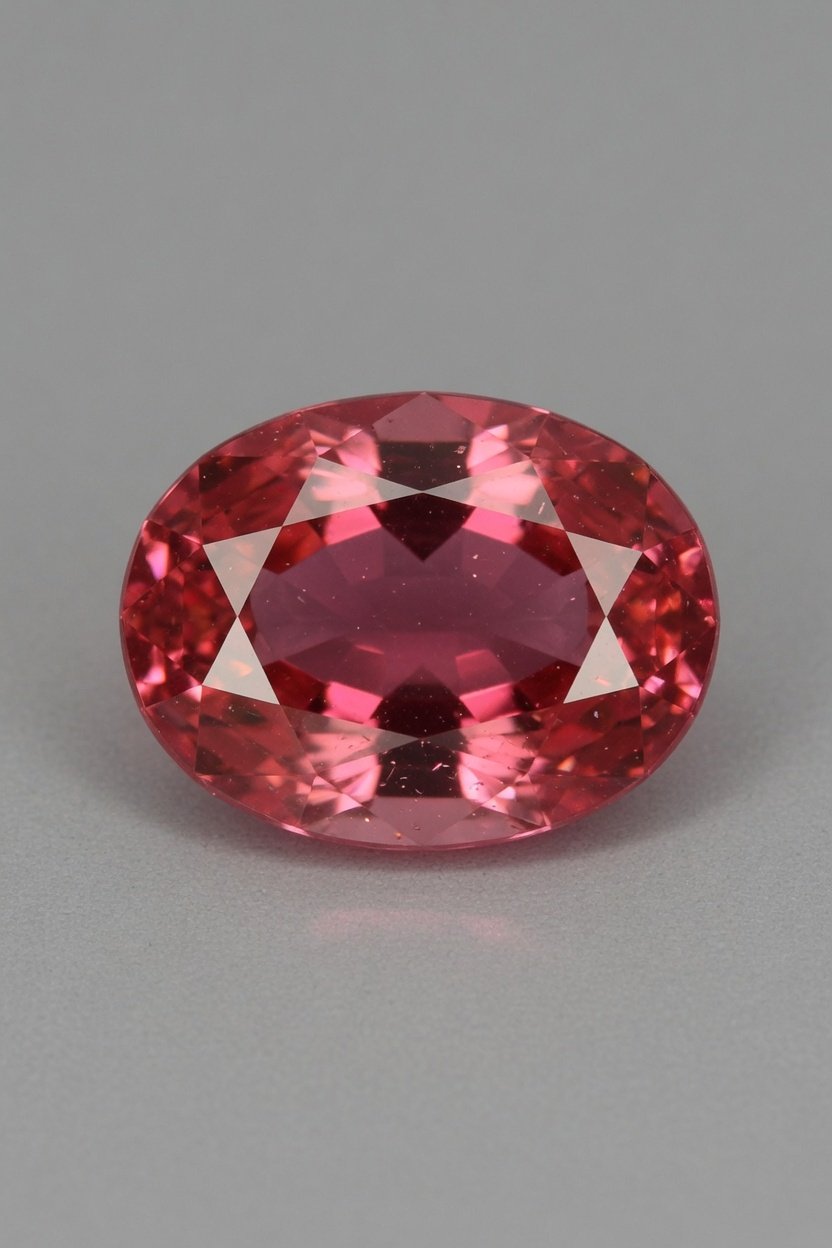 Polished faceted pezzottaite oval gemstone with vivid pink-red color