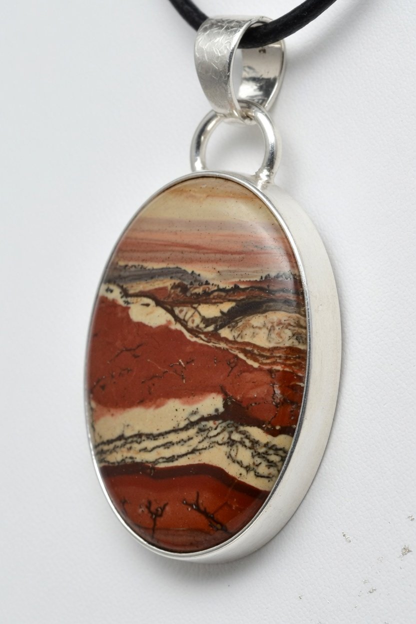 Picture Jasper cabochon in classic silver bezel pendant