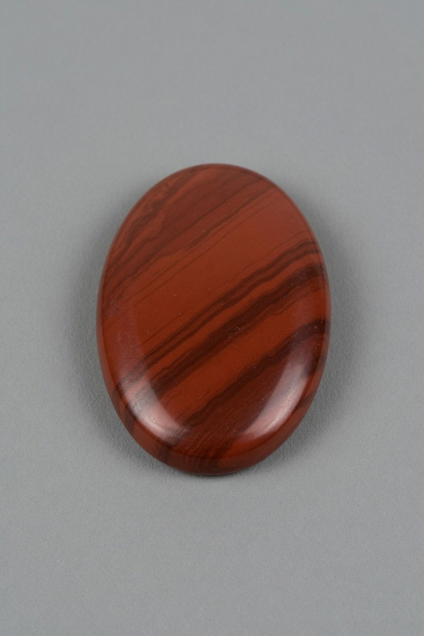 Polished Red Jasper cabochon with rich red color and banding