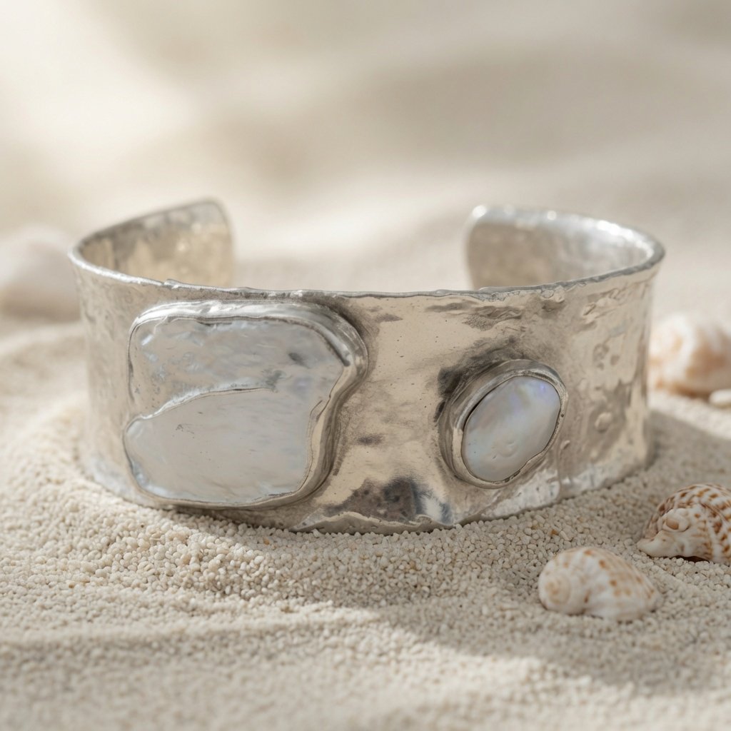 Heavy sterling cuff with pearl