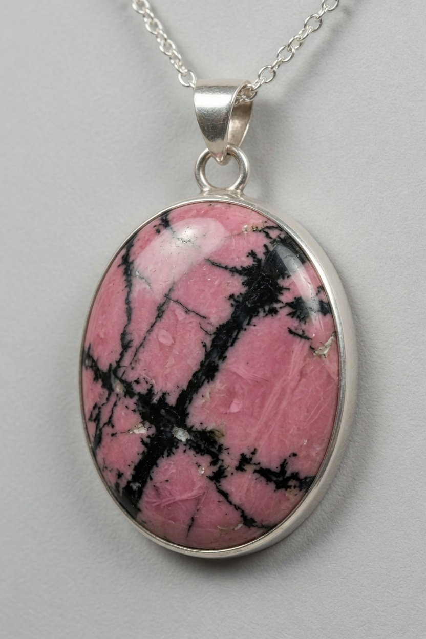 Sterling silver bezel-set Rhodonite pendant