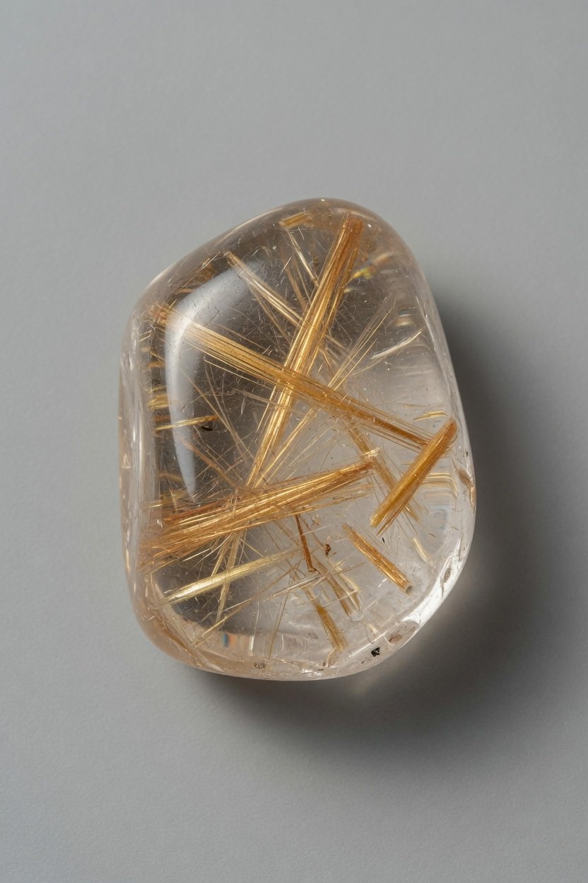 Polished tumbled rutilated quartz freeform