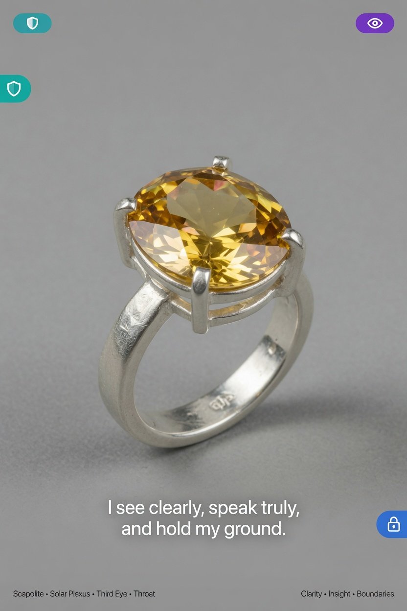 Faceted scapolite in sterling silver ring