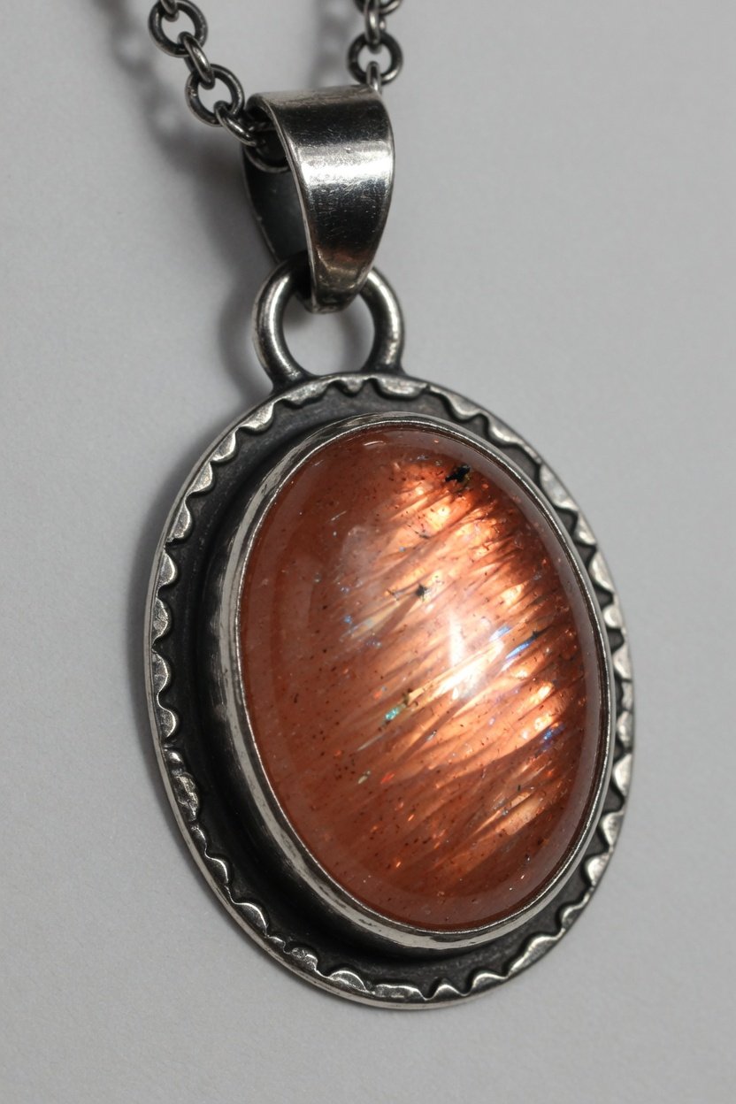 Silver bezel pendant with sunstone cabochon