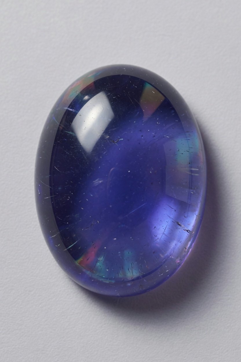 Smooth tumbled tanzanite freeform showing deep blue-violet color