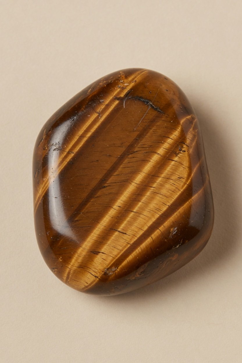 Smooth tumble-polished Tiger's Eye freeform with bright moving light band
