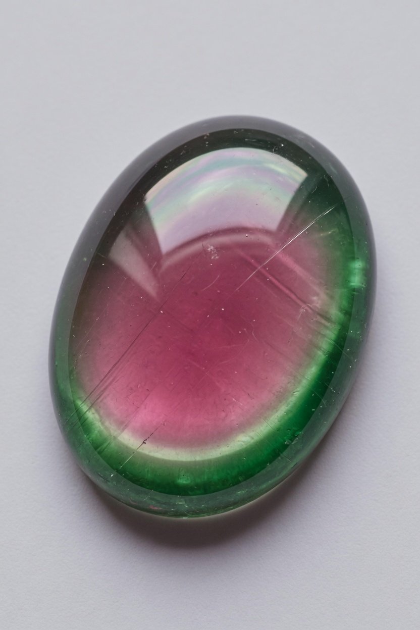 Smooth freeform tumbled tourmaline with pink-green bands