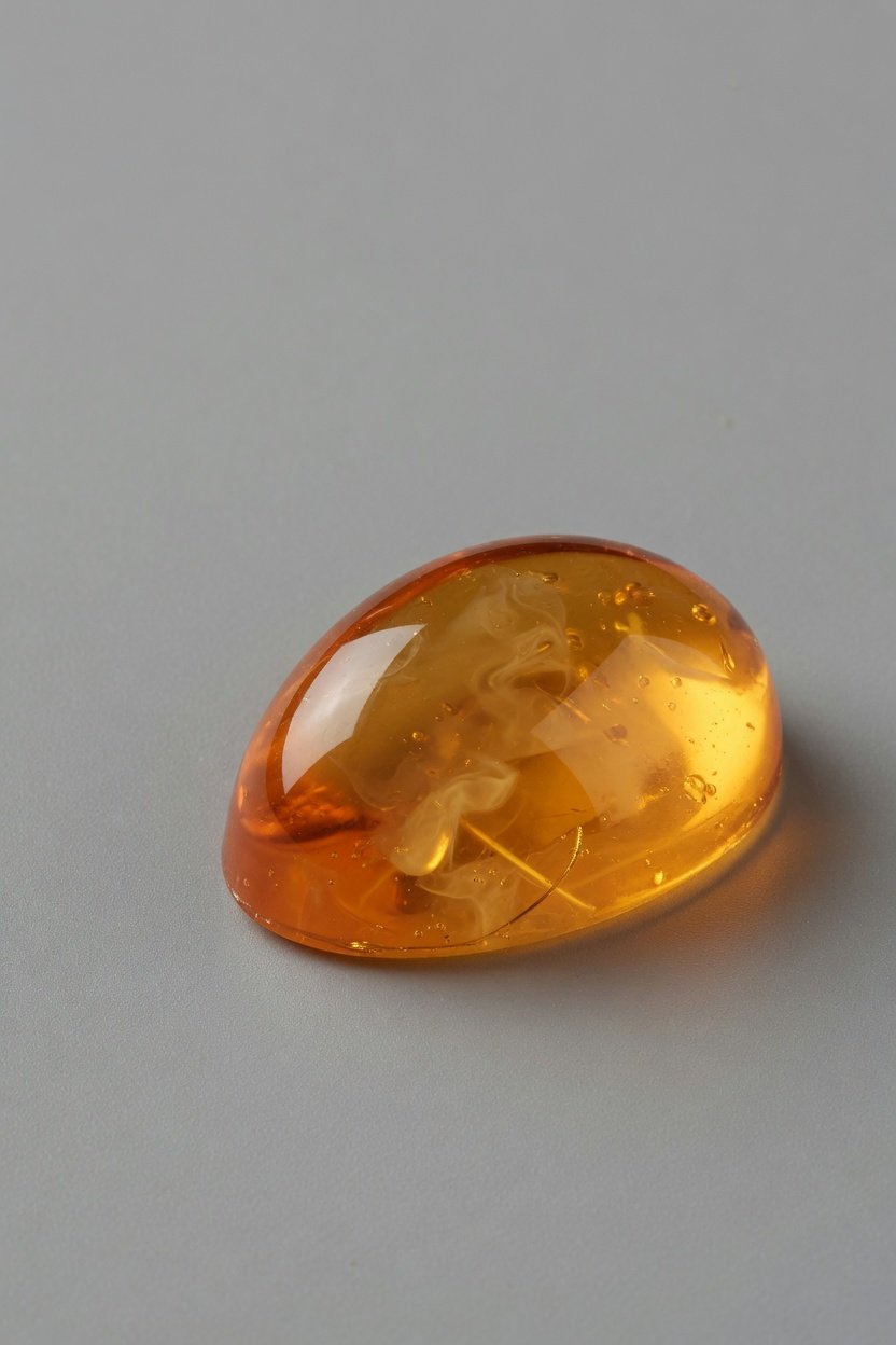 Polished amber cabochon with golden translucency