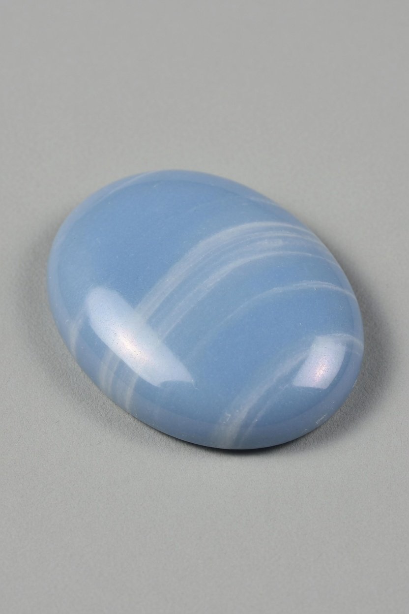 Polished Angelite cabochon with soft blue tone and white veining