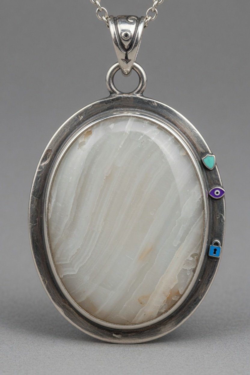 Aragonite cabochon in sterling silver bezel pendant
