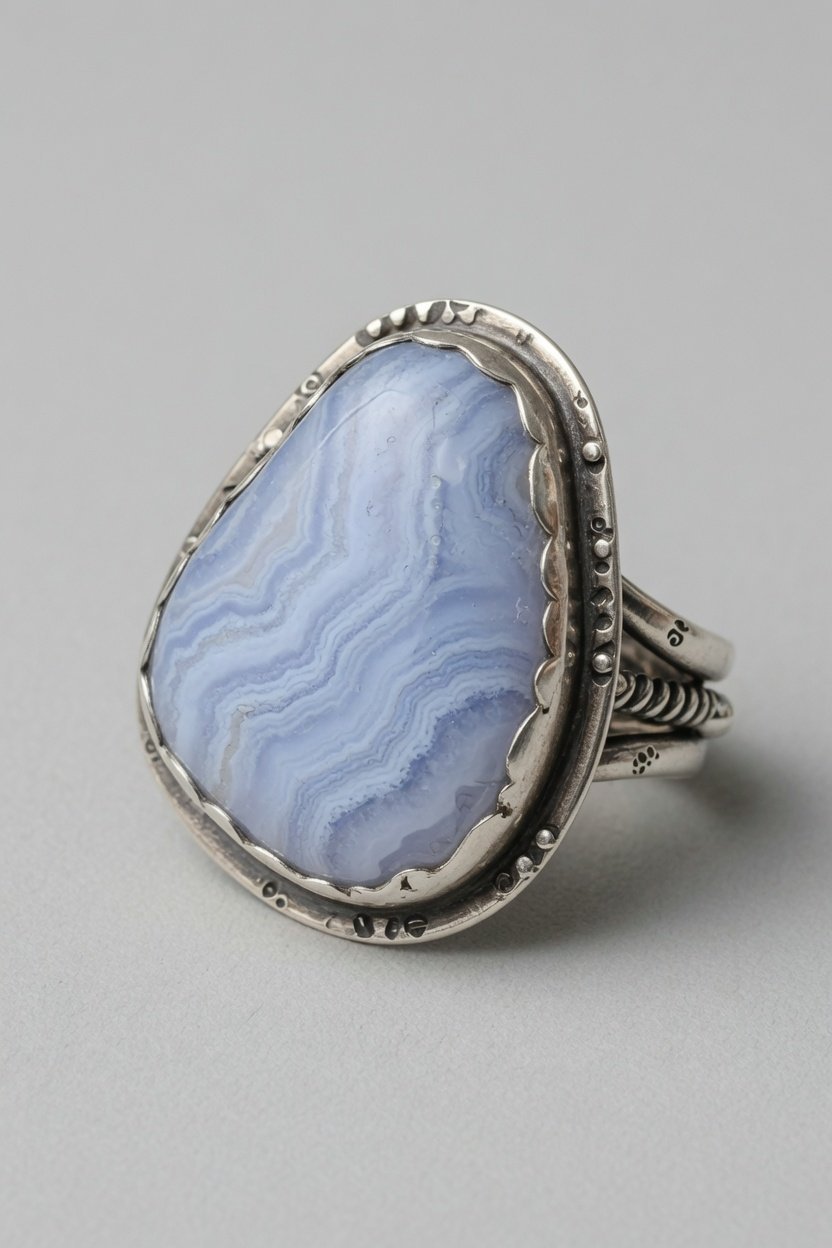 Elegant silver ring with blue lace agate gemstone
