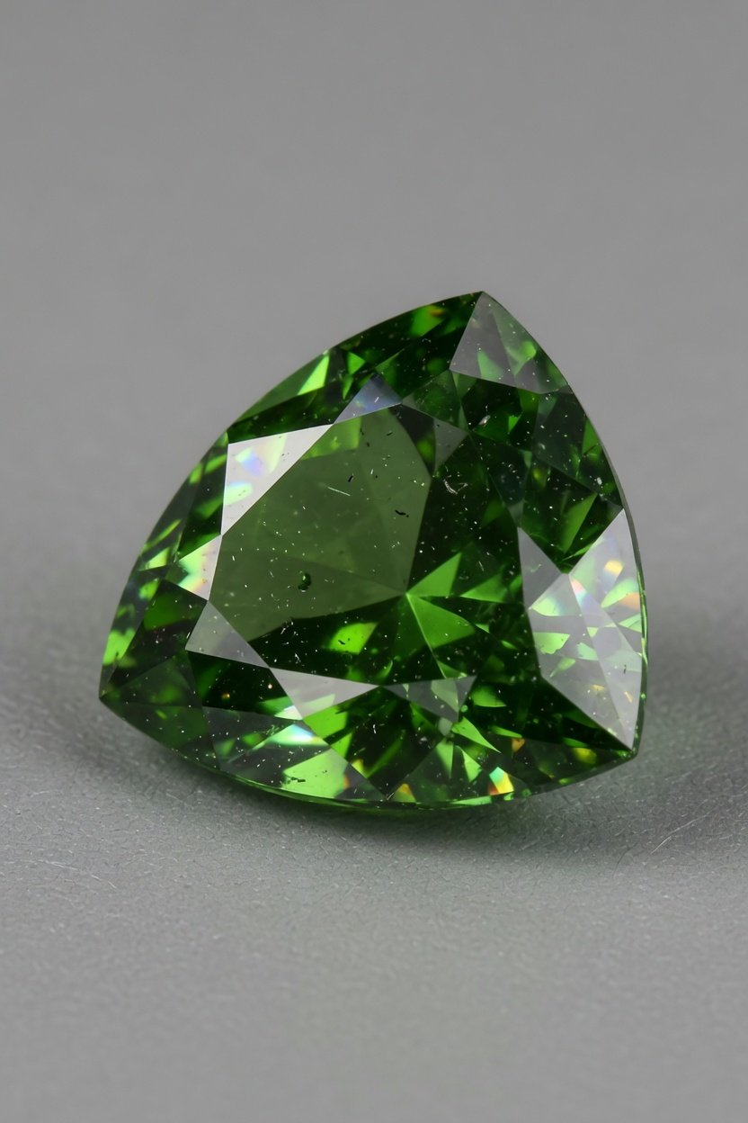 Single faceted Chrome Diopside loose stone with crisp facets and rich green color