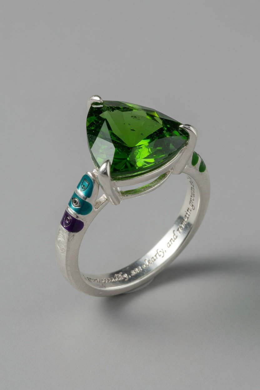 Contemporary prong ring set with faceted Chrome Diopside in sterling silver