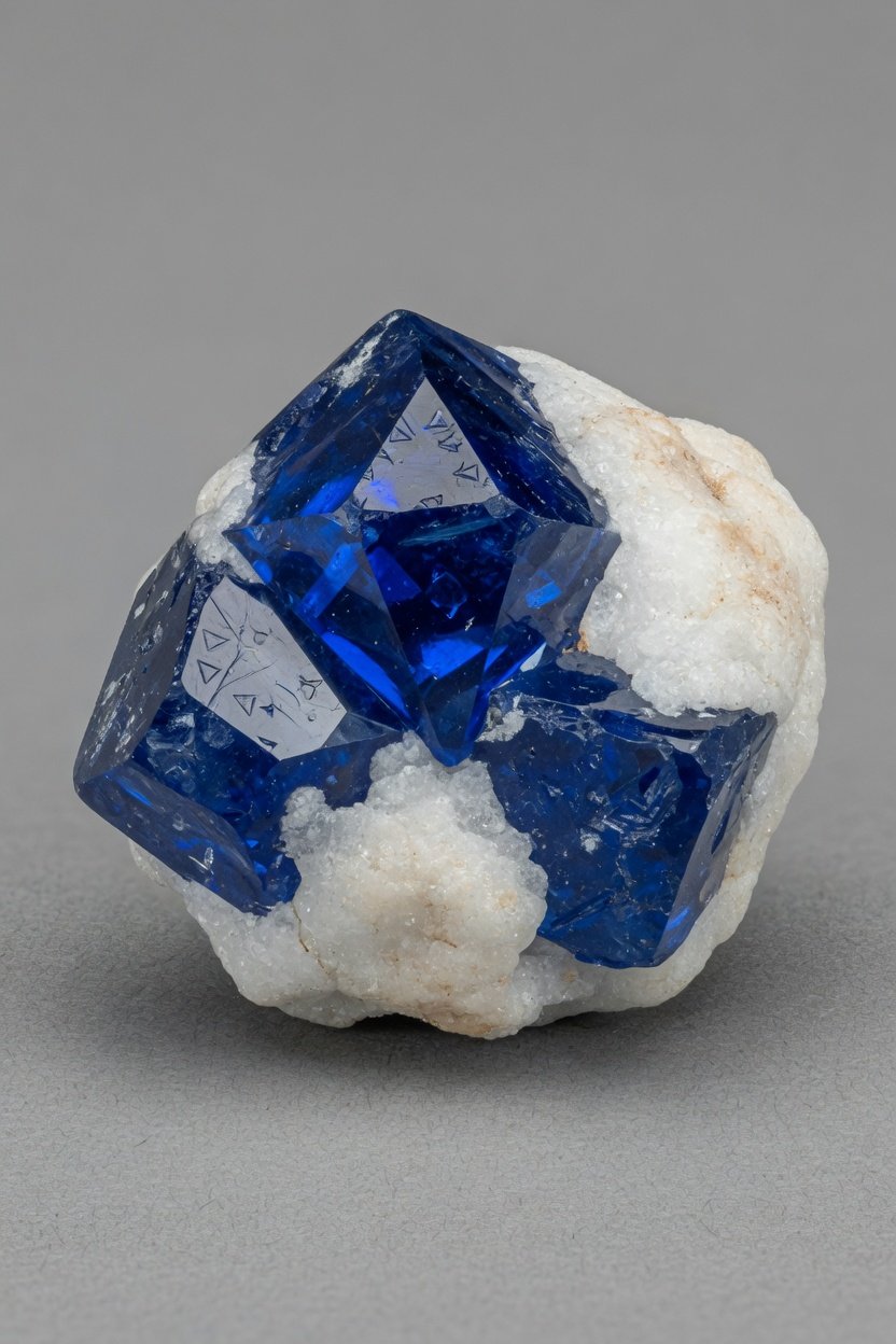 Raw octahedral Cobalt Blue Spinel crystal with natural matrix