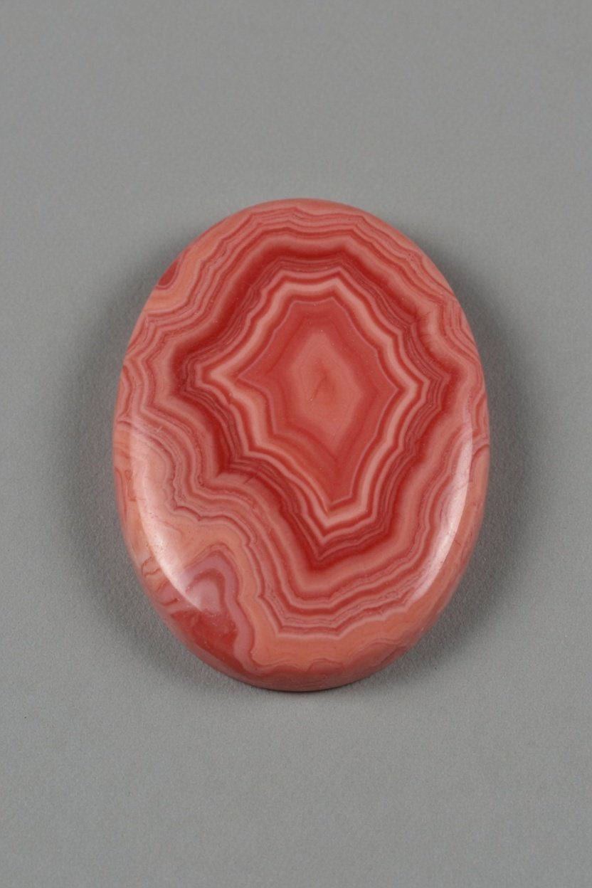 Polished red coral cabochon with natural banding