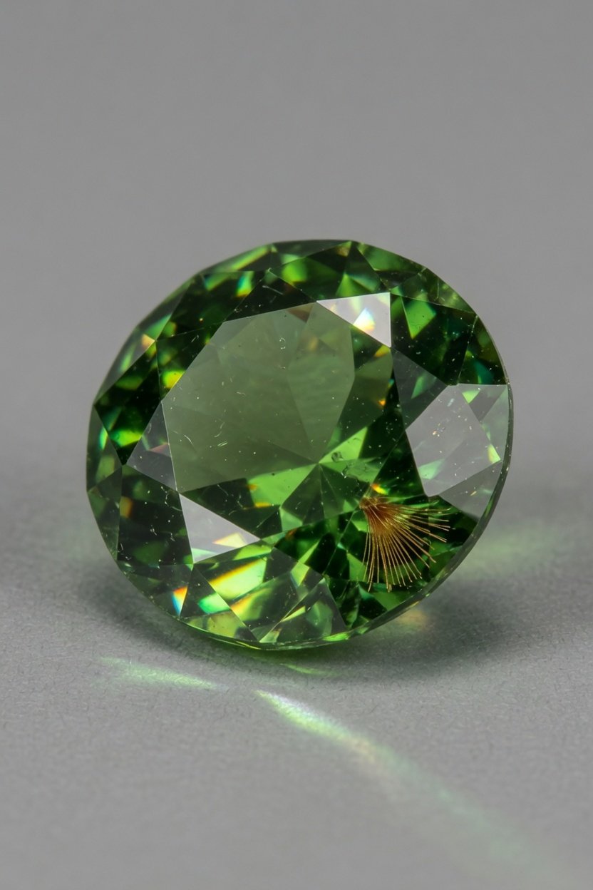Single faceted emerald-green Demantoid Garnet loose stone