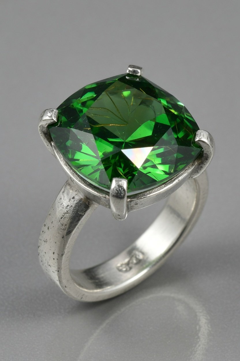 Faceted Demantoid Garnet set in sterling silver Contemporary Prong Ring