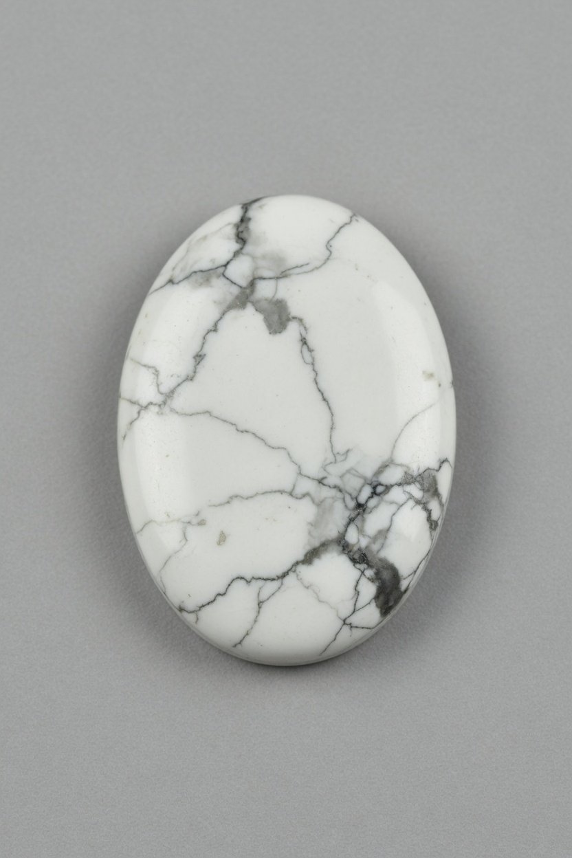 Polished howlite cabochon with black veining