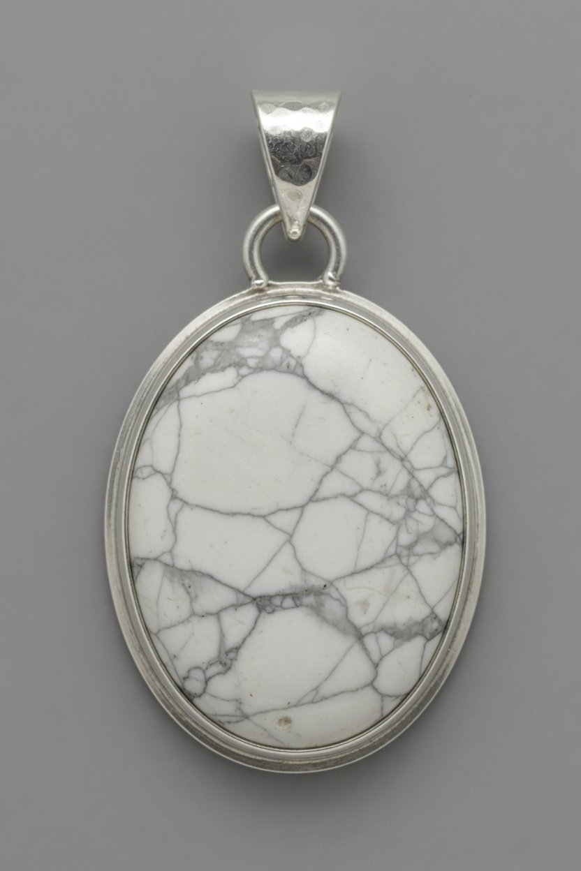 Howlite cabochon in sterling silver bezel pendant