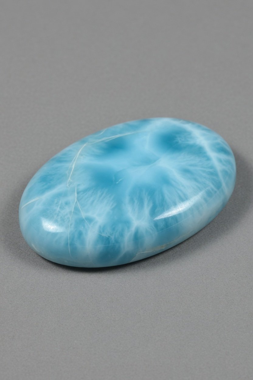 Polished Larimar cabochon with characteristic sky-blue swirls