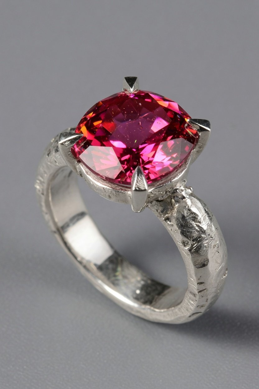 Mahenge Spinel set in Contemporary Prong Ring of sterling silver